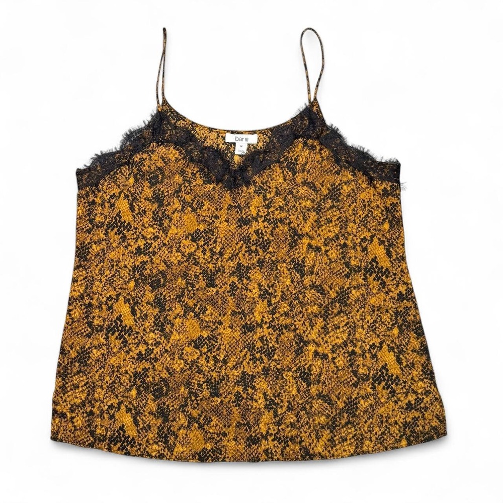 Bar III black & gold snake print lace cami top in size Medium